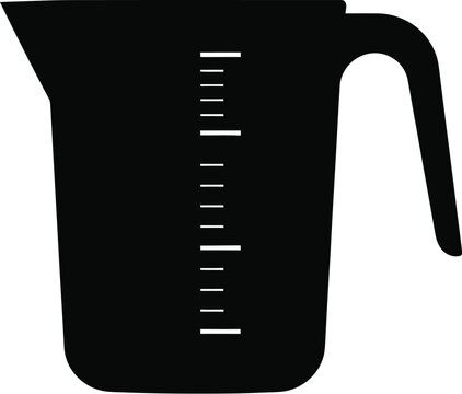 Black measuring jug graphic with measurement markings on transparent background silhouette