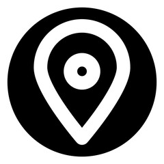Location Pin Icon on Black Circle Background, Map Marker Symbol