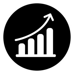 Business Growth Chart Icon with Upward Arrow on Black Circle Background