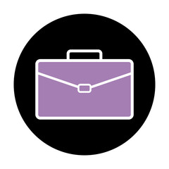 Purple Briefcase Icon on Black Circle Background, Business Portfolio Symbol