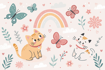 Fototapeta premium Adorable With Cats And Butterflies Premium Digital Asset Suitable for Design