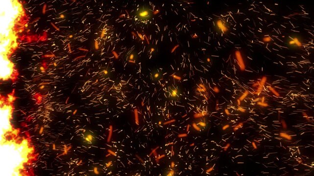 Fire border transition with realistic fire embers particle effect for cinematic video editing