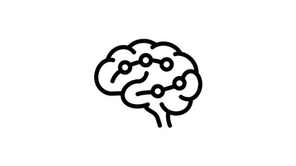 Human Brain Illustration in Simple Line Art with Black Color on White Background for Medical Education