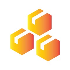 Three dimensional abstract geometric cubes in yellow and orange gradient colors arranged in a cluster isolated on transparent background