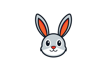 Fototapeta premium Grey bunny rabbit face with orange ears and red nose, cute cartoon style