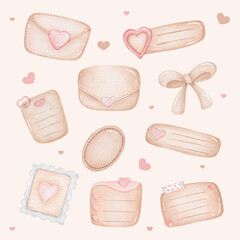 Watercolor Valentines Cute Decorative Elements Bundle with Soft Pastel Style