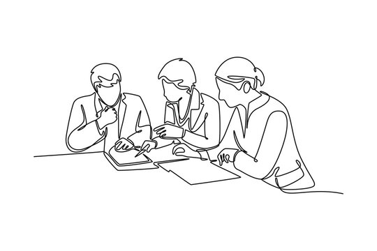Business meeting. Negotiation Business concept. Single line draw design. Vector graphic illustration
