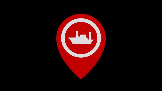 Seaport map location marker animation loop with alpha channel