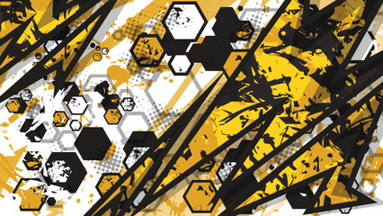 Fototapeta premium Modern Racing Background Vector with Geometric Hexagon and Grunge Splatter Pattern