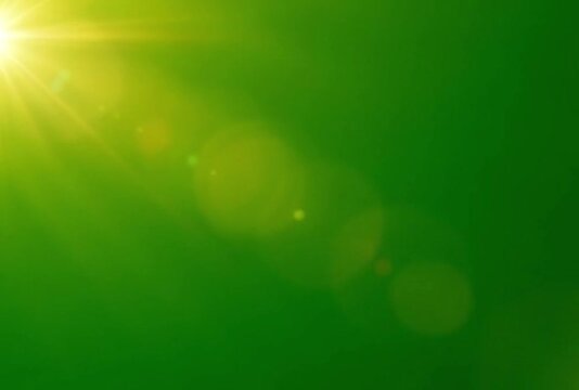 Top left side sun rays on green screen. 4K beautiful white spotlight effects moving on top left. Flash lights, bright light lens flare effect