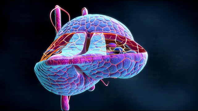 Human Liver Anatomy with Hepatic Blood Vessels Medical Illustration 2