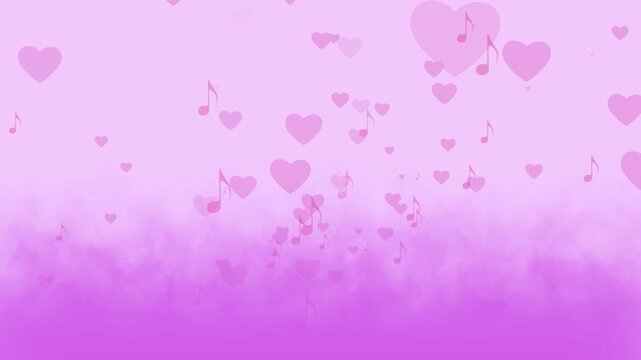 Romantic Love Hearts and Music Notes Animation with Soft Smoke Effect Background for Valentines Day