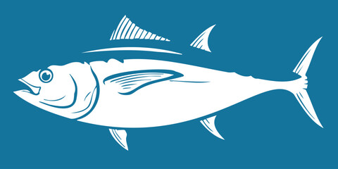 Fototapeta premium Simple white outline tuna logo design for seafood restaurant branding