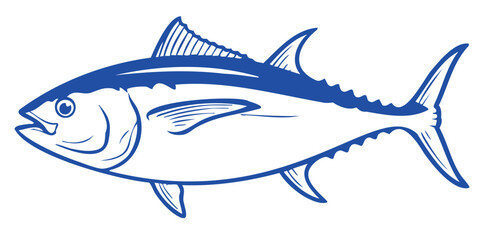 Obraz premium Minimalist dark blue line art tuna fish illustration isolated on white background