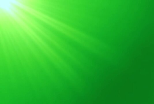 Top left side sun rays on green screen. 4K beautiful white spotlight effects moving on top left. Flash lights, bright light lens flare effect