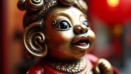Obraz premium Close-up of a Golden Chinese Statue with Intricate Details and Festive Colors.