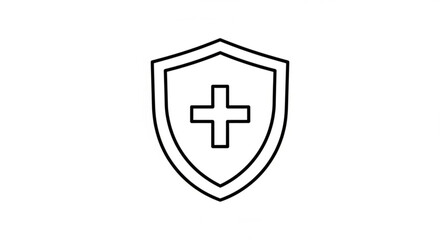 Obraz premium Simple Line Illustration of a Shield with a Cross Symbolizing Protection and Health from a Front View