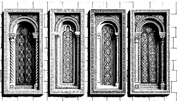 Medieval Romanesque Floral Vector Elements Clip Art Set for Design and Manuscript Inspiration