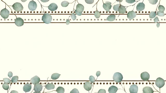 Soft pastel decorative border with leafy teal accents and dotted lines framing blank space