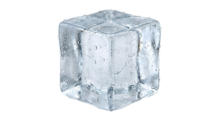 Obraz premium Clear ice cube with water droplets and internal fractures on transparent background isolated on transparent background
