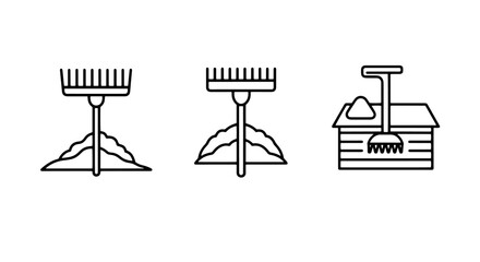 Fototapeta premium Garden and Yard Work Tools Line Art Icons: Rakes and Shovel for Outdoor Maintenance