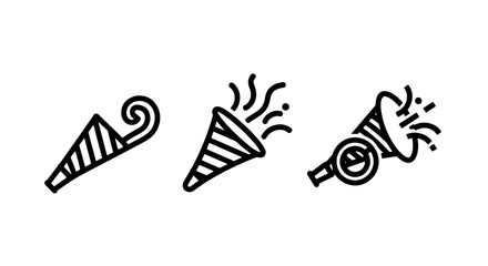 Obraz premium Festive Celebration and Party Event Icons including Party Horns, Blowouts, and Confetti Poppers for Birthdays