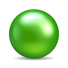 Smooth, shiny green sphere with bright highlights and soft shadow. Realistic, 3D rendering isolated on a white background