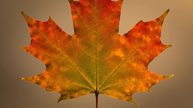 Close-up of a vibrant maple leaf with green and yellow hues, veins detailed