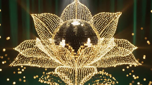Disco Ball Transforms into Glowing Lotus Flower with Sparkling Lights