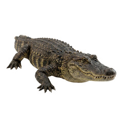 Obraz premium Realistic 3D alligator reptile model walking with open mouth isolated on transparent background