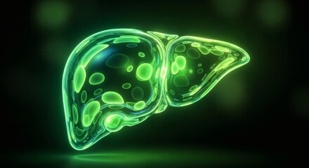 Glowing green liver illustration on dark background