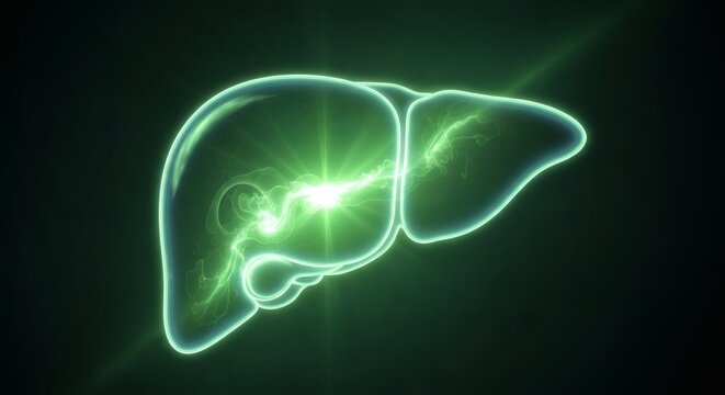 Glowing Neon Green Liver Outline with Vibrant Energy Burst, Medical Health and Science Concept, Digital Art