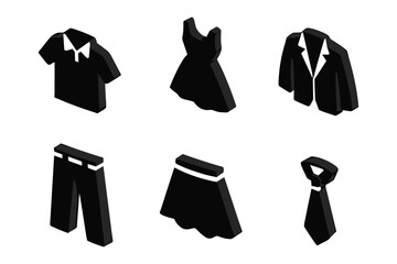 Isometric Black Clothing Icons