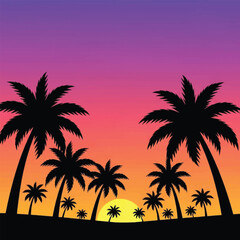 Silhouette of multiple tall palm trees.