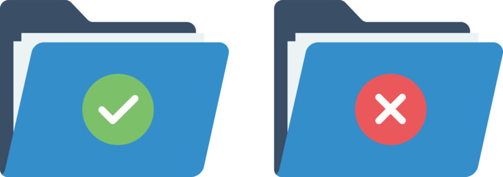 Two folders one with green checkmark one with red cross file document