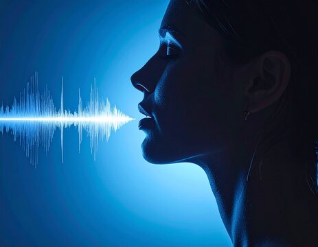 Side Profile of Woman with Sound Wave Visualization for Vagus Nerve Vocal Stimulation