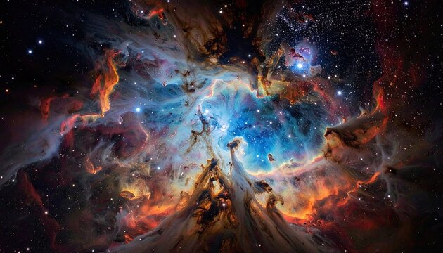 Vivid Nebula Formation with Star Clusters and Cosmic Dust Clouds in Space Exploration and Discovery Concept