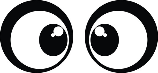 Two cartoon eyes looking to the right side with black pupils and white highlights black and white © Aklima