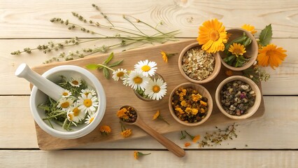 Collection of Medicinal Herbs and Flowers for Natural Remedies