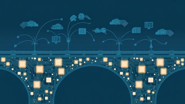 Digital bridge connecting diverse data streams and cloud services in a connected network.