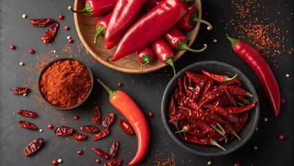 Assortment of Fresh and Dried Red Chili Peppers