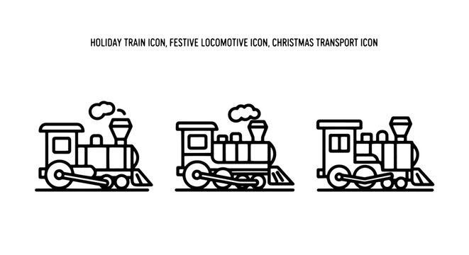 Christmas train icons: holiday locomotive, festive engine, and transport for winter celebration