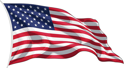 Fototapeta premium A patriotic illustration of the american flag waving with red, white, and blue colors isolated on transparent background