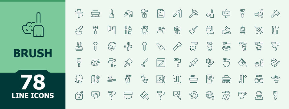 Brush icon set in linear style. Outline symbol collection. Paint icon set. Contains related to artist, brushes and painting, painter, tool, drawing, paintbrush and more.