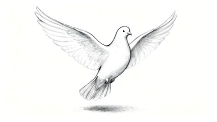 Flying white bird dove sketch for peace hope and freedom symbol art