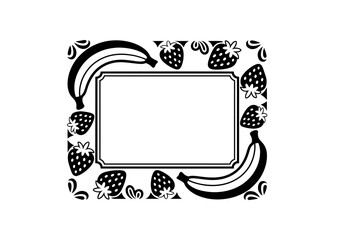 Doodle hand-drawn border illustration with fresh fruits like watermelon, pineapple, banana, and strawberries, apple on a white background.

