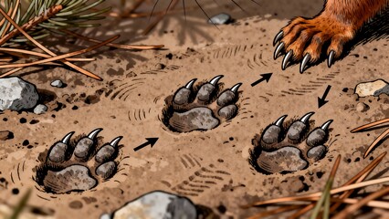 Obraz premium Animal footprints in the forest mud showing tracks of wildlife on ground