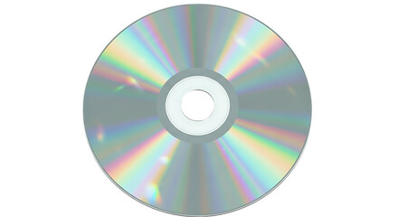 A detailed view of a reflective compact disc showing colorful light refractions on a black background isolated on transparent background