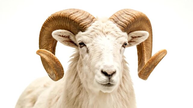 A majestic ram with impressive, curled horns stares directly forward