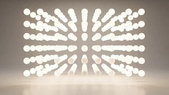 Minimal abstract animation showing grid-structured process nodes synchronizing into a unified system movement, symbolizing automation, efficiency, and system integration. Clean corporate style, light 